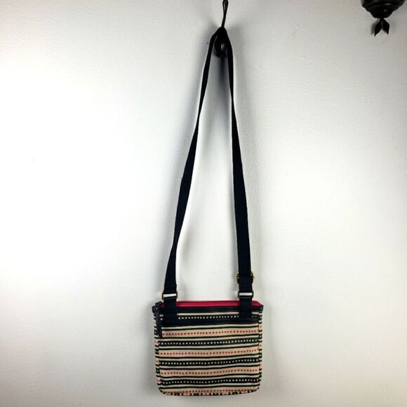 Women's Fossil Boho Pink Black Poka Dot Crossbody Purse - Picture 2 of 10